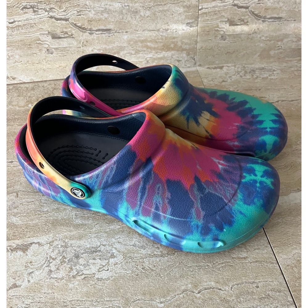 Crocs Bistro Clogs Mens 12 Multi Tie Dye Slip Resistant Work Shoes Excellent